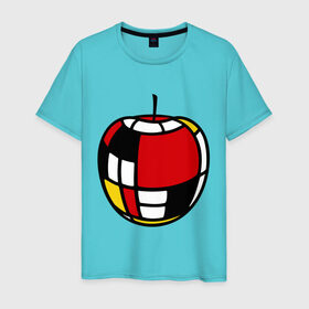 Мужская футболка хлопок с принтом Яблоко , 100% хлопок | прямой крой, круглый вырез горловины, длина до линии бедер, слегка спущенное плечо. | витраж | квадратики | кусочки | мозаика | фрукт | цветное | яблоко | яблочко