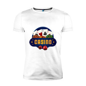 Мужская футболка премиум с принтом Casino - Казино , 92% хлопок, 8% лайкра | приталенный силуэт, круглый вырез ворота, длина до линии бедра, короткий рукав | casino | азарт | азартные игры | блек джек | игра | игральные кости | казино | карты | колода | кубики | лас вегас | рулетка | фишки