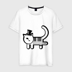 Мужская футболка хлопок с принтом Полоска , 100% хлопок | прямой крой, круглый вырез горловины, длина до линии бедер, слегка спущенное плечо. | Тематика изображения на принте: кот | котенок | котик | кошечка | кошка | кошка пианино | пианино