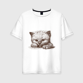 Женская футболка хлопок Oversize с принтом Самый милый котёнок , 100% хлопок | свободный крой, круглый ворот, спущенный рукав, длина до линии бедер
 | домашние животные | кот | котенок | котик | коты | кошка | кошки | милый котенок