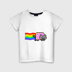 Детская футболка хлопок с принтом Nyan Cat , 100% хлопок | круглый вырез горловины, полуприлегающий силуэт, длина до линии бедер | nyan cat | интернет приколы | кошка | нян кэт