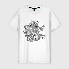 Мужская футболка премиум с принтом Дракон узор , 92% хлопок, 8% лайкра | приталенный силуэт, круглый вырез ворота, длина до линии бедра, короткий рукав | Тематика изображения на принте: dragon | дракончик | китайский | китайский узор