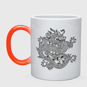 Кружка хамелеон с принтом Дракон узор , керамика | меняет цвет при нагревании, емкость 330 мл | Тематика изображения на принте: dragon | дракончик | китайский | китайский узор