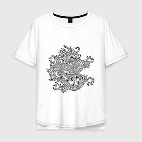 Мужская футболка хлопок Oversize с принтом Дракон узор , 100% хлопок | свободный крой, круглый ворот, “спинка” длиннее передней части | Тематика изображения на принте: dragon | дракончик | китайский | китайский узор