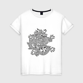 Женская футболка хлопок с принтом Дракон узор , 100% хлопок | прямой крой, круглый вырез горловины, длина до линии бедер, слегка спущенное плечо | Тематика изображения на принте: dragon | дракончик | китайский | китайский узор