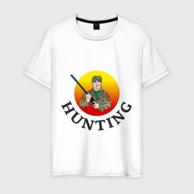 Мужская футболка хлопок с принтом Стрелок охотник , 100% хлопок | прямой крой, круглый вырез горловины, длина до линии бедер, слегка спущенное плечо. | hunter