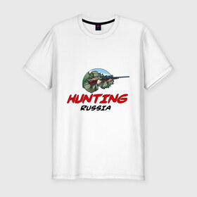 Мужская футболка премиум с принтом Стрелок россия , 92% хлопок, 8% лайкра | приталенный силуэт, круглый вырез ворота, длина до линии бедра, короткий рукав | hunter | russia | охота | охотник