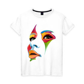 Женская футболка хлопок с принтом цветное лицо , 100% хлопок | прямой крой, круглый вырез горловины, длина до линии бедер, слегка спущенное плечо | colors | глаза | девушкам | для девушек | краски | лицо | цвета
