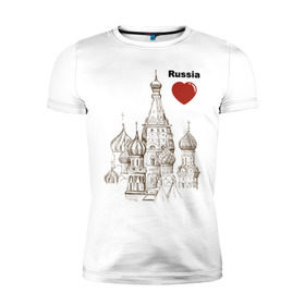 Мужская футболка премиум с принтом Люблю Россию (Кремль) , 92% хлопок, 8% лайкра | приталенный силуэт, круглый вырез ворота, длина до линии бедра, короткий рукав | moscow | russia | государство | москва | патриот | родина | россия | страна | я русский