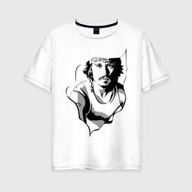 Женская футболка хлопок Oversize с принтом Джонни Депп , 100% хлопок | свободный крой, круглый ворот, спущенный рукав, длина до линии бедер
 | depp | johnny