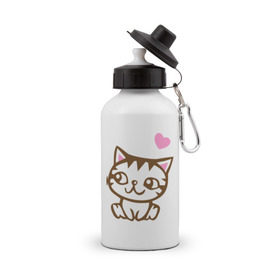 Бутылка спортивная с принтом Kitty in love , металл | емкость — 500 мл, в комплекте две пластиковые крышки и карабин для крепления | влюбленная кошка | влюбленный котенок | киса | китти | кот | котенок | кошка | кошки