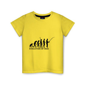 Детская футболка хлопок с принтом Рыбак. Эволюция , 100% хлопок | круглый вырез горловины, полуприлегающий силуэт, длина до линии бедер | Тематика изображения на принте: рыба | рыбак | рыбалка | удочка | эволюция