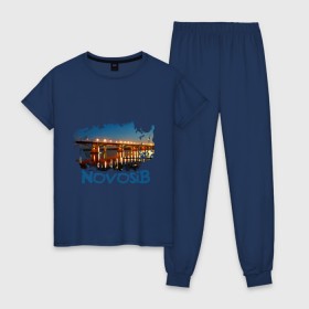 Женская пижама хлопок с принтом Novosib print , 100% хлопок | брюки и футболка прямого кроя, без карманов, на брюках мягкая резинка на поясе и по низу штанин | город | города | мост | новосиб | новосибирск | нск
