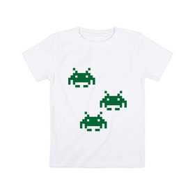 Детская футболка хлопок с принтом Space invaders 8 bit , 100% хлопок | круглый вырез горловины, полуприлегающий силуэт, длина до линии бедер | 8 bit | 8 бит | 8bit | 8бит | space invaders | космические захватчики