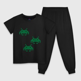 Детская пижама хлопок с принтом Space invaders 8 bit , 100% хлопок |  брюки и футболка прямого кроя, без карманов, на брюках мягкая резинка на поясе и по низу штанин
 | 8 bit | 8 бит | 8bit | 8бит | space invaders | космические захватчики