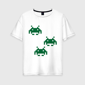 Женская футболка хлопок Oversize с принтом Space invaders 8 bit , 100% хлопок | свободный крой, круглый ворот, спущенный рукав, длина до линии бедер
 | 8 bit | 8 бит | 8bit | 8бит | space invaders | космические захватчики