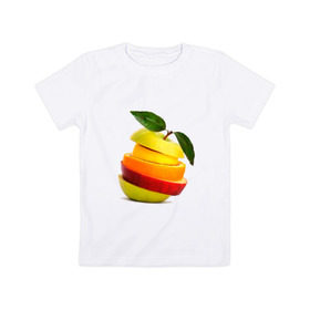 Детская футболка хлопок с принтом мега яблоко , 100% хлопок | круглый вырез горловины, полуприлегающий силуэт, длина до линии бедер | апельсин | брызги | вода | лимон | фрукты | яблоко