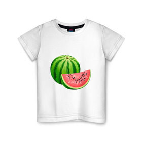Детская футболка хлопок с принтом Арбуз и долька , 100% хлопок | круглый вырез горловины, полуприлегающий силуэт, длина до линии бедер | арбуз | вкусное | девушкам | долька | фрукты | фрукты и ягоды