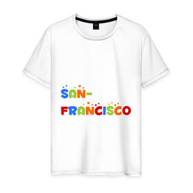 Мужская футболка хлопок с принтом Сан Франциско , 100% хлопок | прямой крой, круглый вырез горловины, длина до линии бедер, слегка спущенное плечо. | Тематика изображения на принте: san francisco | город | города | сан франциско