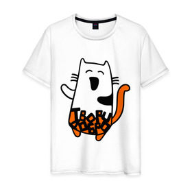 Мужская футболка хлопок с принтом Твори добро , 100% хлопок | прямой крой, круглый вырез горловины, длина до линии бедер, слегка спущенное плечо. | Тематика изображения на принте: cat | kitty | котенок | котик | котяра | кошак