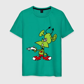 Мужская футболка хлопок с принтом зеленый марсианин , 100% хлопок | прямой крой, круглый вырез горловины, длина до линии бедер, слегка спущенное плечо. | зеленый марсианин | инопланетянин | марсианин | марсоход | прикольные картинки