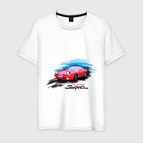 Мужская футболка хлопок с принтом toyota supra красная , 100% хлопок | прямой крой, круглый вырез горловины, длина до линии бедер, слегка спущенное плечо. | tourer | toyota supra | супра | тойота | японские автомобили