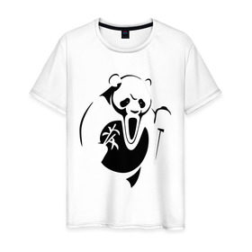 Мужская футболка хлопок с принтом Панда крик , 100% хлопок | прямой крой, круглый вырез горловины, длина до линии бедер, слегка спущенное плечо. | Тематика изображения на принте: панда