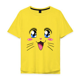 Мужская футболка хлопок Oversize с принтом Японская кошечка , 100% хлопок | свободный крой, круглый ворот, “спинка” длиннее передней части | аниме | глаза | глазки | девушкам | киса | кот | коте | котенок | кошечка | кошка | милые создания | мордочка | японская кошечка