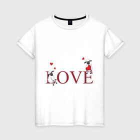 Женская футболка хлопок с принтом Red heart sheep , 100% хлопок | прямой крой, круглый вырез горловины, длина до линии бедер, слегка спущенное плечо | love | девушкам | женские | любовь | овечки | сердечки | сердца
