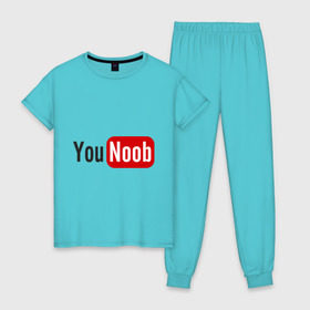 Женская пижама хлопок с принтом You Noob , 100% хлопок | брюки и футболка прямого кроя, без карманов, на брюках мягкая резинка на поясе и по низу штанин | ютуб