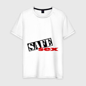 Мужская футболка хлопок с принтом Safe Sex , 100% хлопок | прямой крой, круглый вырез горловины, длина до линии бедер, слегка спущенное плечо. | 