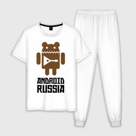 Мужская пижама хлопок с принтом Android Russia , 100% хлопок | брюки и футболка прямого кроя, без карманов, на брюках мягкая резинка на поясе и по низу штанин
 | Тематика изображения на принте: android russia | антибренд