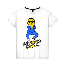 Женская футболка хлопок с принтом Gangnam style , 100% хлопок | прямой крой, круглый вырез горловины, длина до линии бедер, слегка спущенное плечо | gangnam style | ганга стаил | интернет приколы | корецц | японец