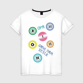 Женская футболка хлопок с принтом Gangnam print , 100% хлопок | прямой крой, круглый вырез горловины, длина до линии бедер, слегка спущенное плечо | gangnam style | интернет приколы | корейский репер | корейский рэп | корея