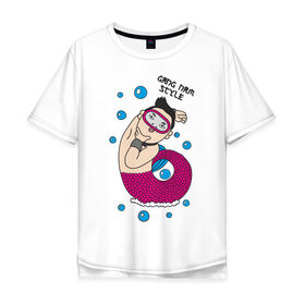 Мужская футболка хлопок Oversize с принтом Gang nam fish , 100% хлопок | свободный крой, круглый ворот, “спинка” длиннее передней части | Тематика изображения на принте: 
