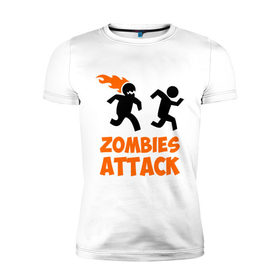 Мужская футболка премиум с принтом Zombies Attack , 92% хлопок, 8% лайкра | приталенный силуэт, круглый вырез ворота, длина до линии бедра, короткий рукав | 