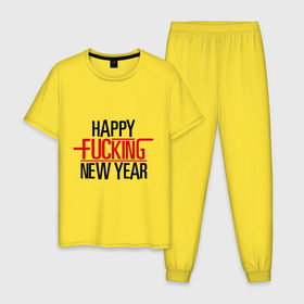 Мужская пижама хлопок с принтом Happy fucking New Year , 100% хлопок | брюки и футболка прямого кроя, без карманов, на брюках мягкая резинка на поясе и по низу штанин
 | 2013 | happy new year | new year | нг | новый год | новый год 2013 | с новым годом