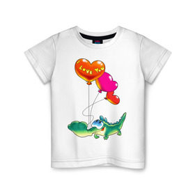 Детская футболка хлопок с принтом КРОКОДИЛ С СЕРДЕЧКАМИ , 100% хлопок | круглый вырез горловины, полуприлегающий силуэт, длина до линии бедер | i love you | детские | детям | для детей | крокодил | любовь | я тебя люблю