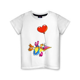 Детская футболка хлопок с принтом ПТИЦА С СЕРДЕЧКОМ , 100% хлопок | круглый вырез горловины, полуприлегающий силуэт, длина до линии бедер | воздушный шарик | детские | животные | звери | зверушки | птичка | сердце