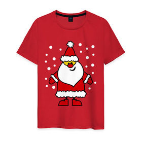 Мужская футболка хлопок с принтом Веселый Дед Мороз , 100% хлопок | прямой крой, круглый вырез горловины, длина до линии бедер, слегка спущенное плечо. | Тематика изображения на принте: новогодний | рождество | санта клаус