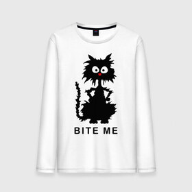 Мужской лонгслив хлопок с принтом Bite me (черный кот) , 100% хлопок |  | Тематика изображения на принте: киса | котенок