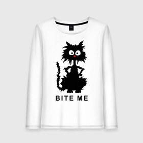 Женский лонгслив хлопок с принтом Bite me (черный кот) , 100% хлопок |  | Тематика изображения на принте: киса | котенок
