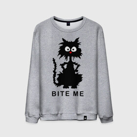 Мужской свитшот хлопок с принтом Bite me (черный кот) , 100% хлопок |  | киса | котенок
