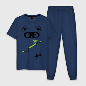 Мужская пижама хлопок с принтом Panda ninja , 100% хлопок | брюки и футболка прямого кроя, без карманов, на брюках мягкая резинка на поясе и по низу штанин
 | Тематика изображения на принте: panda | бамбуковая панда | панда ниндзя