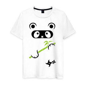 Мужская футболка хлопок с принтом Panda ninja , 100% хлопок | прямой крой, круглый вырез горловины, длина до линии бедер, слегка спущенное плечо. | panda | бамбуковая панда | панда ниндзя