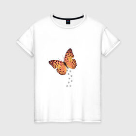 Женская футболка хлопок с принтом Реалистичная бабочка 2 , 100% хлопок | прямой крой, круглый вырез горловины, длина до линии бедер, слегка спущенное плечо | 