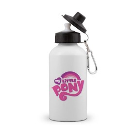 Бутылка спортивная с принтом My little pony logo , металл | емкость — 500 мл, в комплекте две пластиковые крышки и карабин для крепления | my little pony | my little pony logo | pony | детские | мой маленький пони | пони