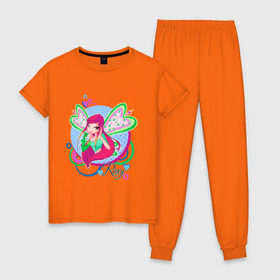 Женская пижама хлопок с принтом WinX - Рокси , 100% хлопок | брюки и футболка прямого кроя, без карманов, на брюках мягкая резинка на поясе и по низу штанин | roxy | win x | winx | винкс | детские | детям | для детей | рокси | феи