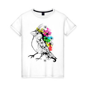 Женская футболка хлопок с принтом Birdie , 100% хлопок | прямой крой, круглый вырез горловины, длина до линии бедер, слегка спущенное плечо | 8 марта | подарок | птица | птичка | разноцветные | цветы