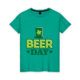 Женская футболка хлопок с принтом Beer day , 100% хлопок | прямой крой, круглый вырез горловины, длина до линии бедер, слегка спущенное плечо | patricks day | saint patricks day | день патрика | день святого патрика | клевер | четырехлистный клевер